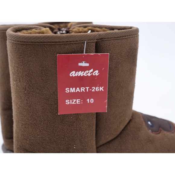 Ameta Boots Kids Size 10 Brown Monkey Face Side Zip Faux Suede Mid Calf - Picture 9 of 10